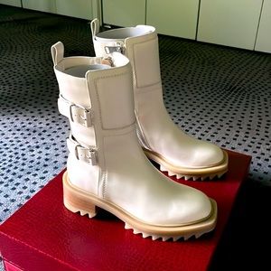 Tamara Mellon Jimmy Choo Perfecto Off White Moto Boots